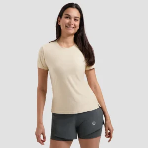 Rogelli ESSENTIAL - damska koszulka do biegania beżowa - obrazek 4