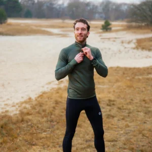 Rogelli ESSENTIAL - męska ocieplana koszulka do biegania z długim rękawem khaki - obrazek 12